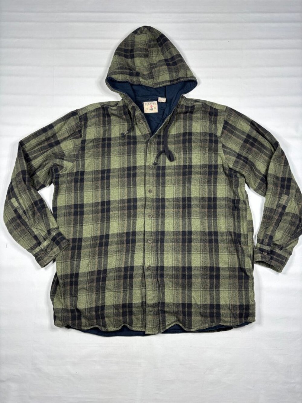 Red Head Men's 2XLT Green Plaid Hooded Flannel Shirt Jacket Pockets Jersey Lined